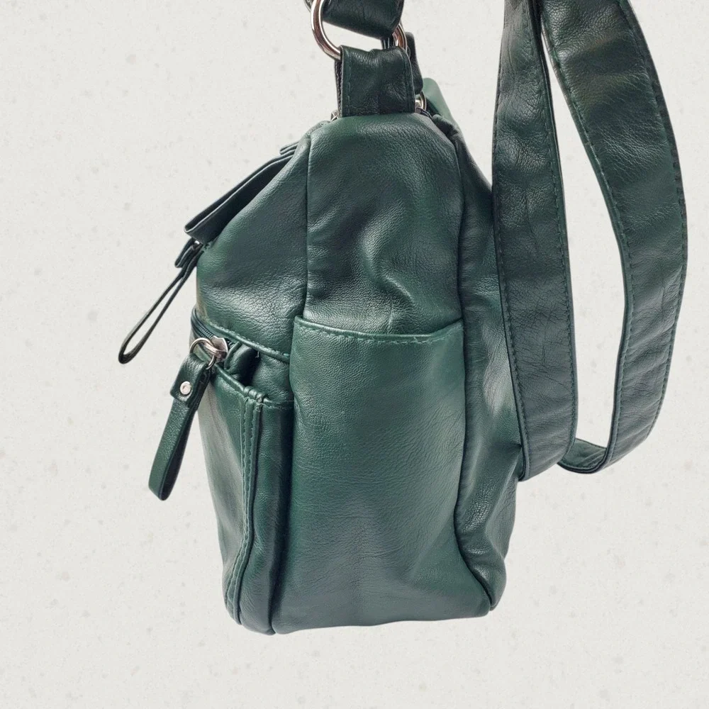 Volganik Rock Forest Green Faux Leather Multi Pocket Crossbody Shoulder Bag